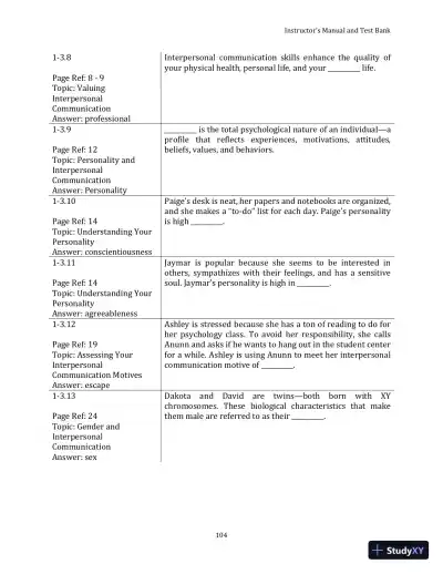 Test Bank for Your Interpersonal Communication , 1st Edition - Page 14 preview image