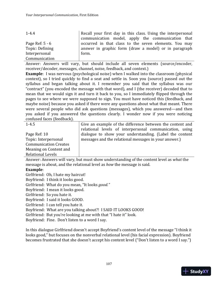 Test Bank for Your Interpersonal Communication , 1st Edition, page 17