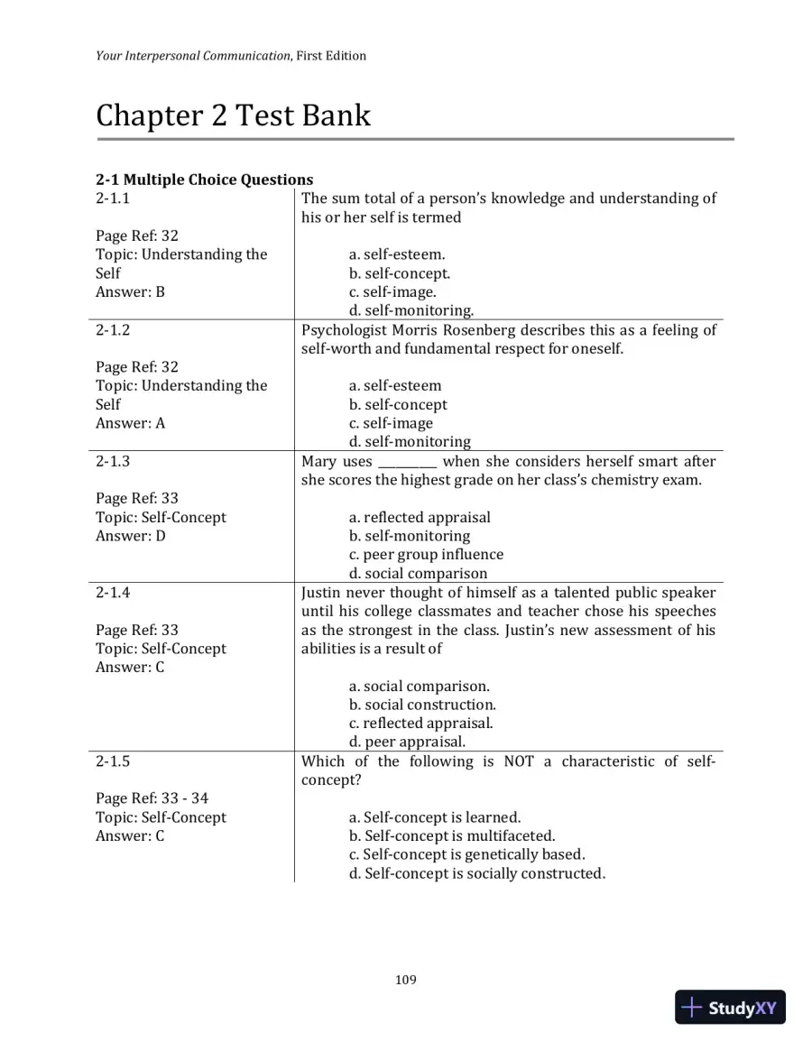 Test Bank for Your Interpersonal Communication , 1st Edition, page 19