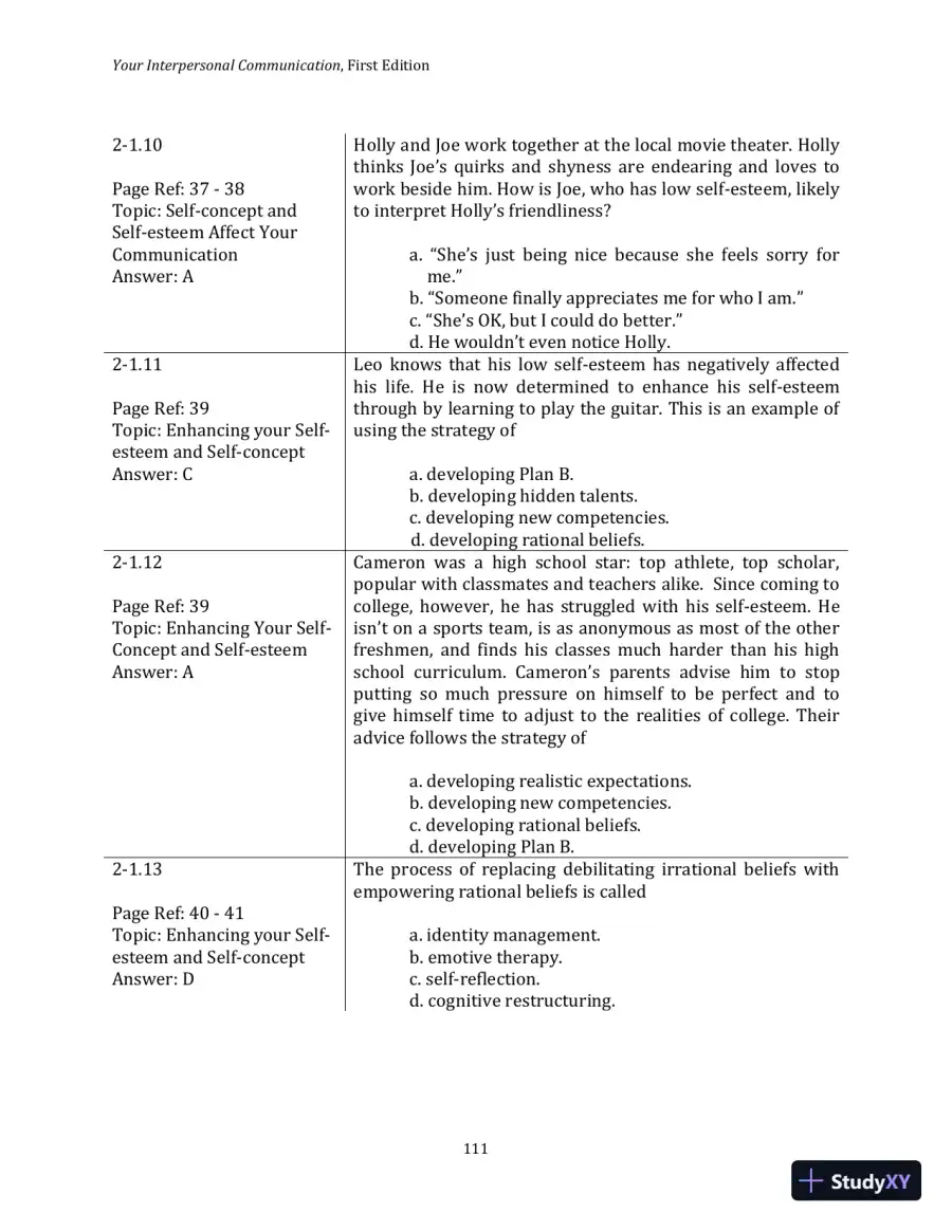 Test Bank for Your Interpersonal Communication , 1st Edition, page 21