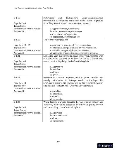 Test Bank for Your Interpersonal Communication , 1st Edition - Page 23 preview image