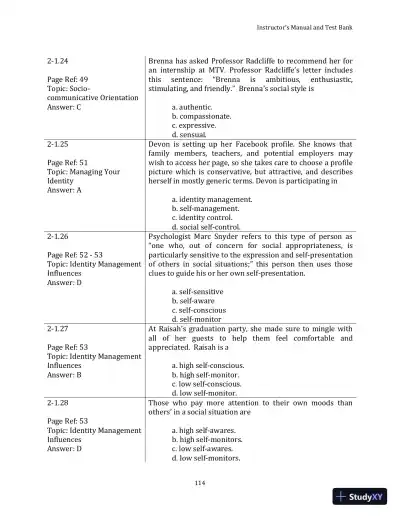 Test Bank for Your Interpersonal Communication , 1st Edition - Page 24 preview image