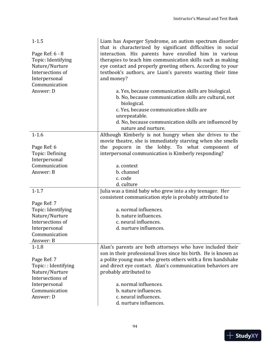 Test Bank for Your Interpersonal Communication , 1st Edition, page 4