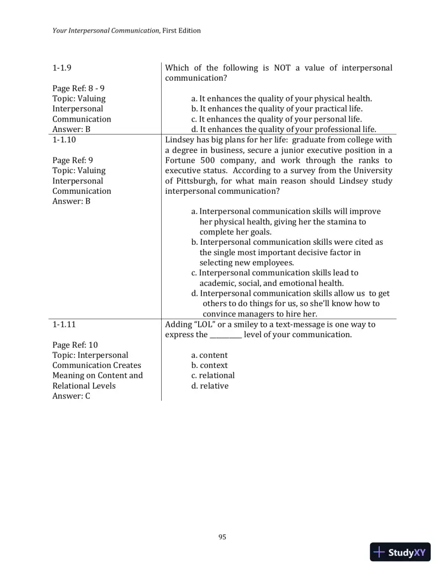 Test Bank for Your Interpersonal Communication , 1st Edition, page 5