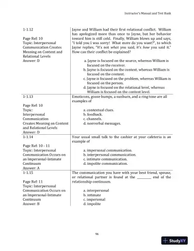 Test Bank for Your Interpersonal Communication , 1st Edition - Page 6 preview image
