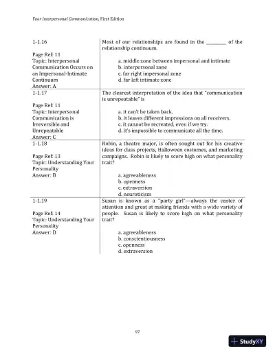 Test Bank for Your Interpersonal Communication , 1st Edition - Page 7 preview image