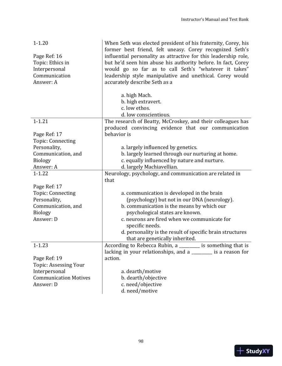 Test Bank for Your Interpersonal Communication , 1st Edition, page 8