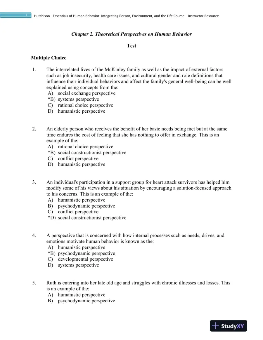 Essentials of Human Behavior: Integrating Person, Environment, and the Life Course Second Edition Test Bank, page 10