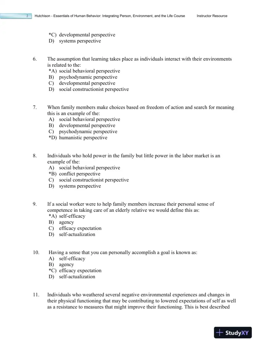 Essentials of Human Behavior: Integrating Person, Environment, and the Life Course Second Edition Test Bank, page 11