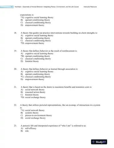 Essentials of Human Behavior: Integrating Person, Environment, and the Life Course Second Edition Test Bank - Page 13 preview image