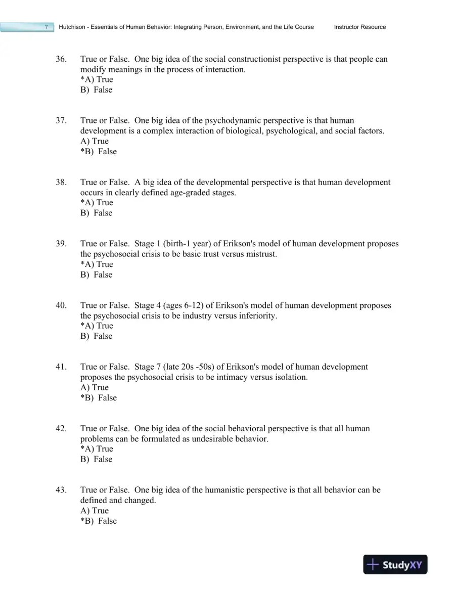 Essentials of Human Behavior: Integrating Person, Environment, and the Life Course Second Edition Test Bank, page 16