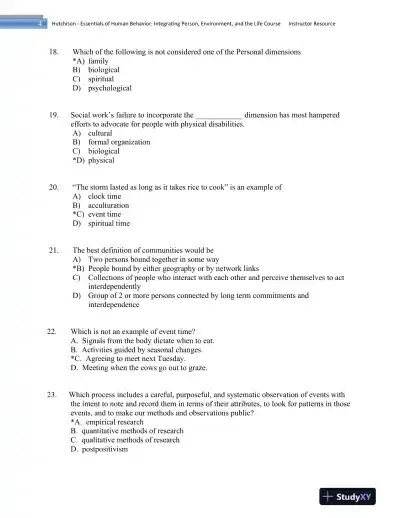 Essentials of Human Behavior: Integrating Person, Environment, and the Life Course Second Edition Test Bank - Page 5 preview image