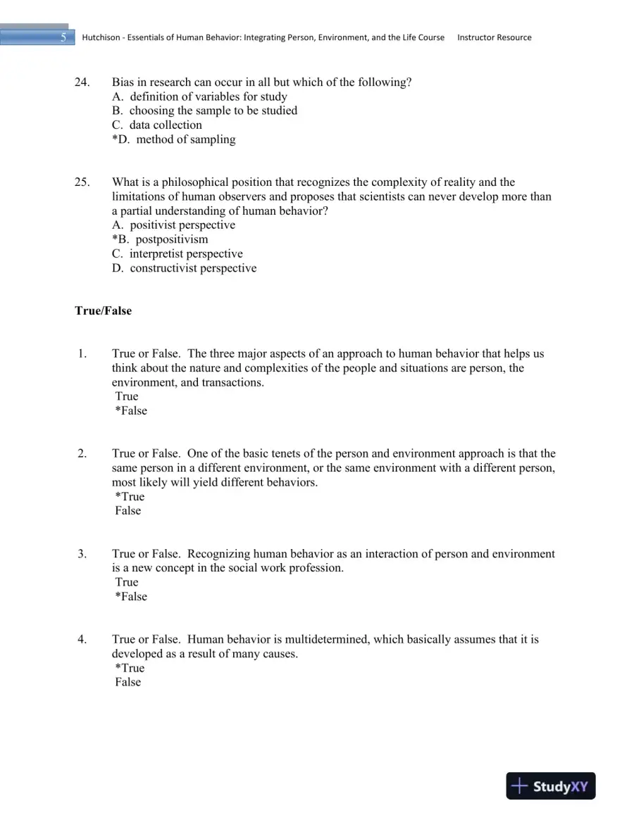 Essentials of Human Behavior: Integrating Person, Environment, and the Life Course Second Edition Test Bank, page 6