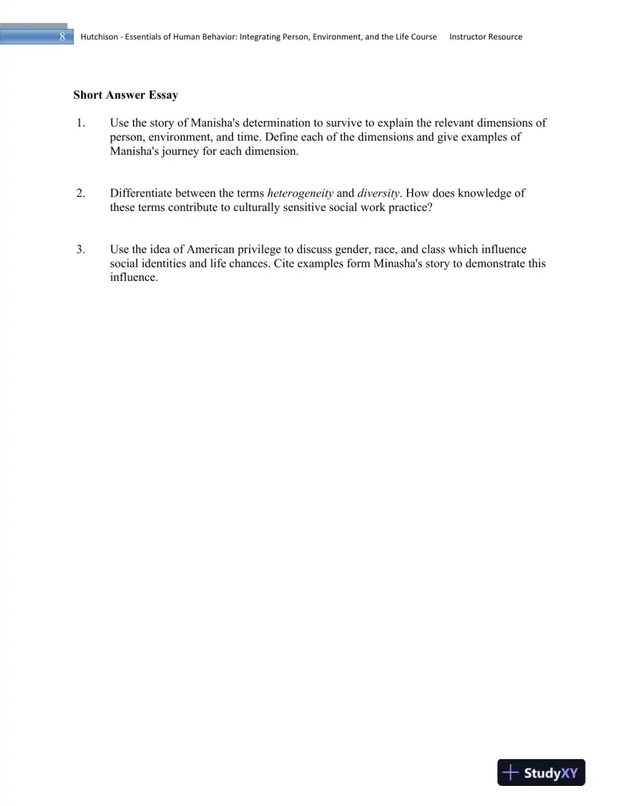 Essentials of Human Behavior: Integrating Person, Environment, and the Life Course Second Edition Test Bank, page 9