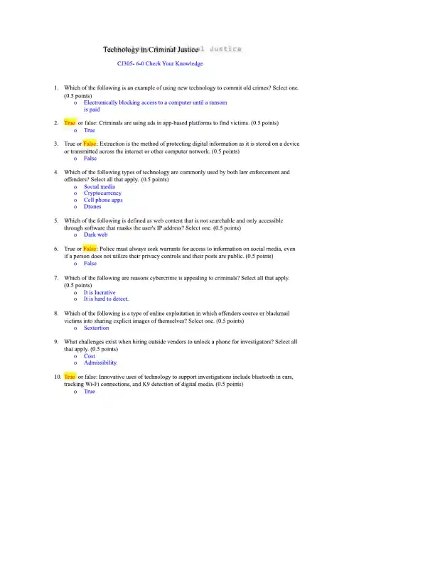 Technology in Criminal Justice CJ305-6-0 - Page 1 preview image