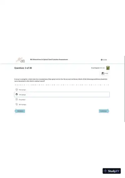 ATI RN Medical Surgical Alterations in Spinal Cord Function Assessment Practice Exam With Answers (30 Solved Questions) - Page 4 preview image