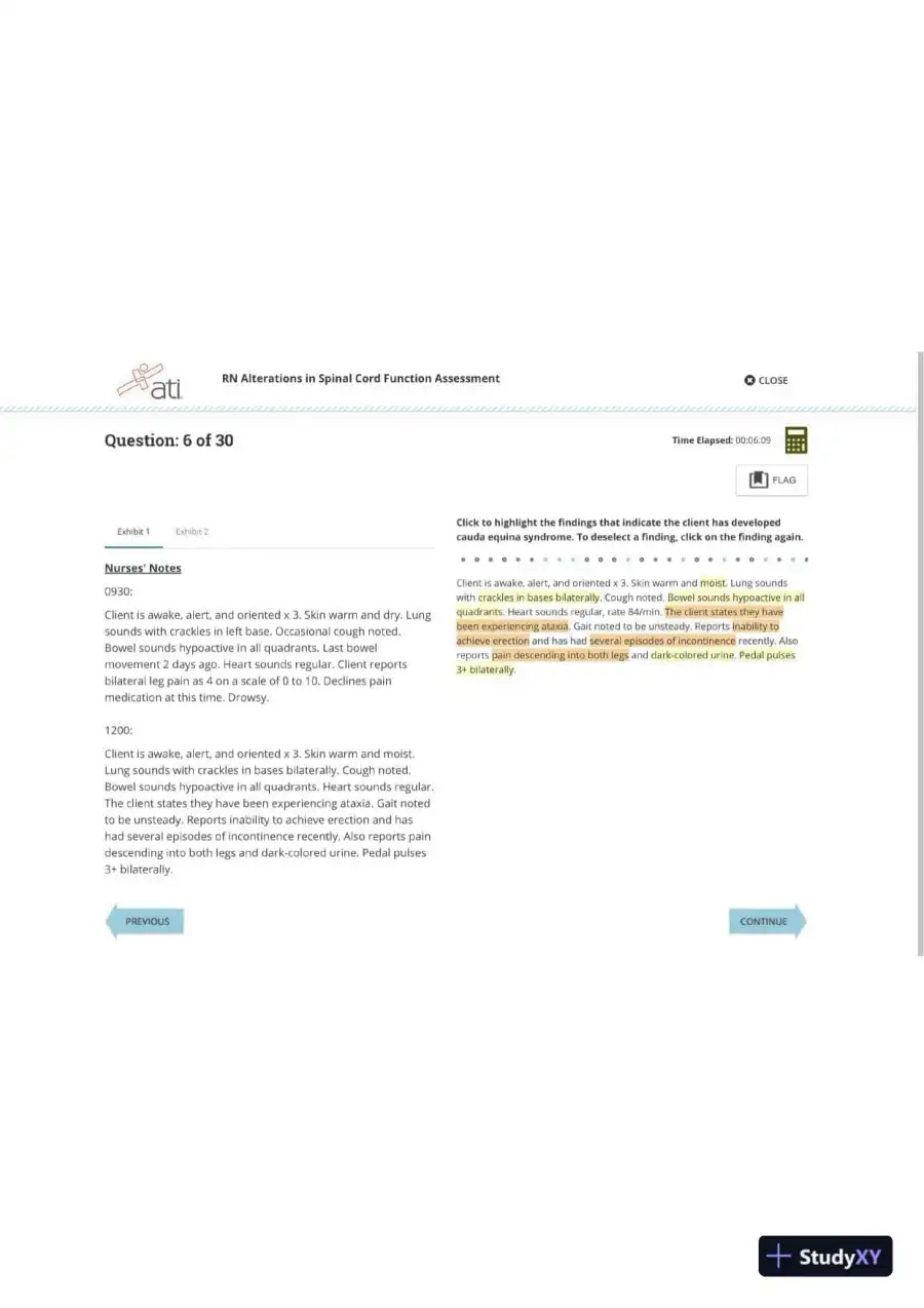 ATI RN Medical Surgical Alterations in Spinal Cord Function Assessment Practice Exam With Answers (30 Solved Questions), page 7
