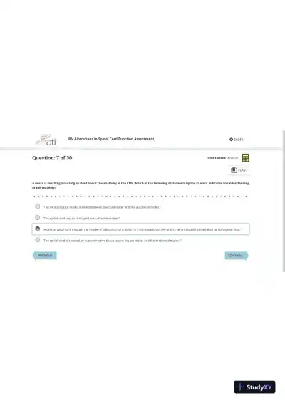 ATI RN Medical Surgical Alterations in Spinal Cord Function Assessment Practice Exam With Answers (30 Solved Questions) - Page 8 preview image