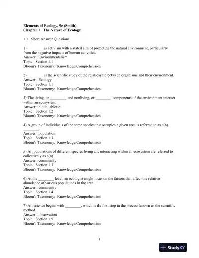 Test Bank For Elements Of Ecology, 9th Edition - Page 1 preview image