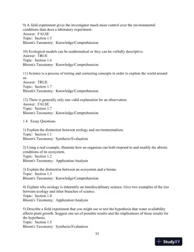 Test Bank For Elements Of Ecology, 9th Edition - Page 14 preview image