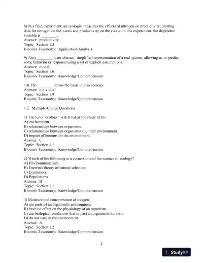 Test Bank For Elements Of Ecology, 9th Edition - Page 3 preview image