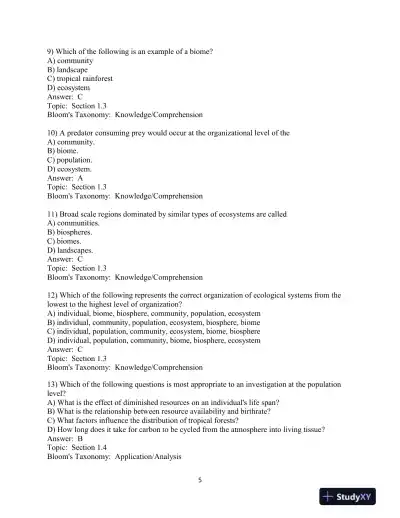 Test Bank For Elements Of Ecology, 9th Edition - Page 6 preview image