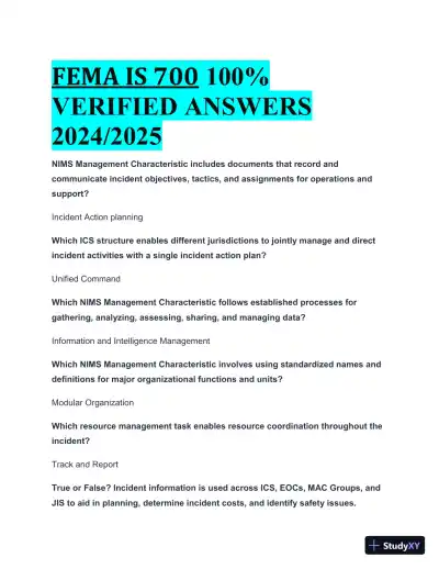 2024-2024 FEMA IS 700 Practice Exam with Answers (60 Solved Questions) - Page 1 preview image