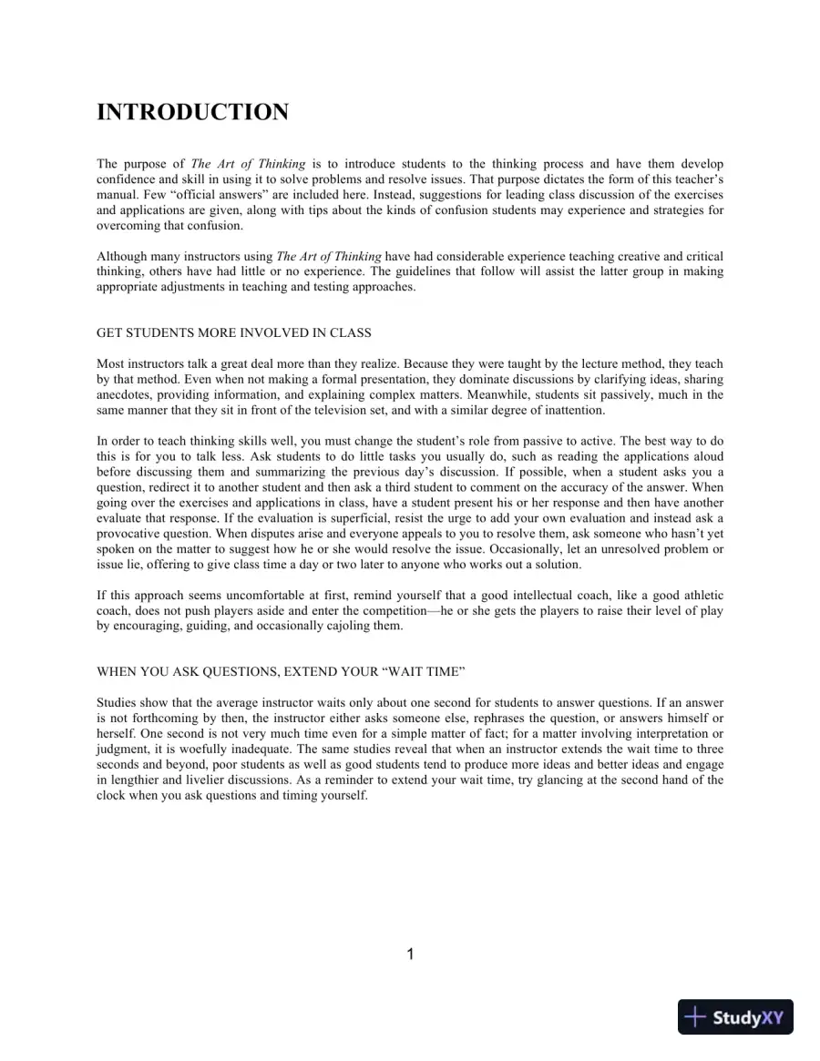 Solution Manual For Art of Thinking, The: A Guide to critical and Creative Thought, 11th Edition, page 5