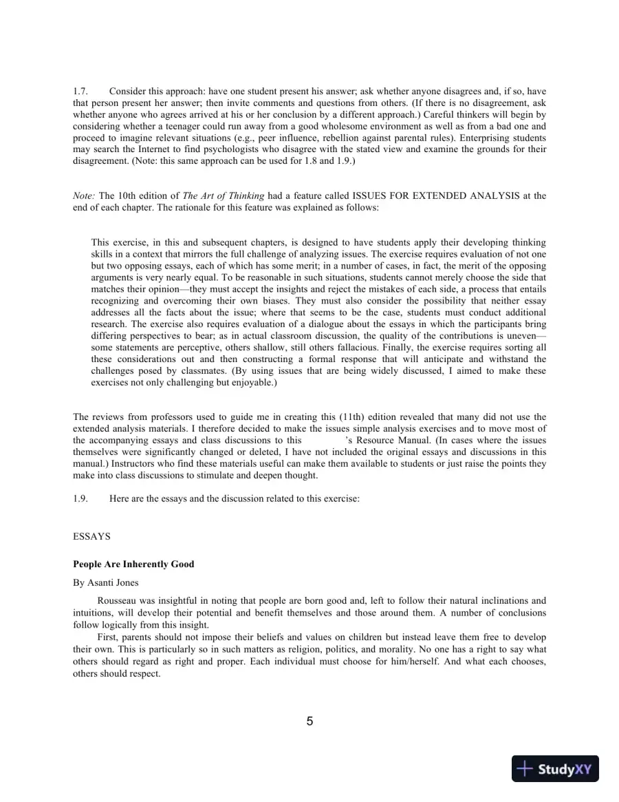Solution Manual For Art of Thinking, The: A Guide to critical and Creative Thought, 11th Edition, page 9