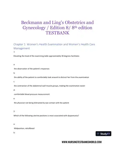 Test Bank For Beckmann and Ling's Obstetrics Gynecology, 8th Edition - Page 1 preview image