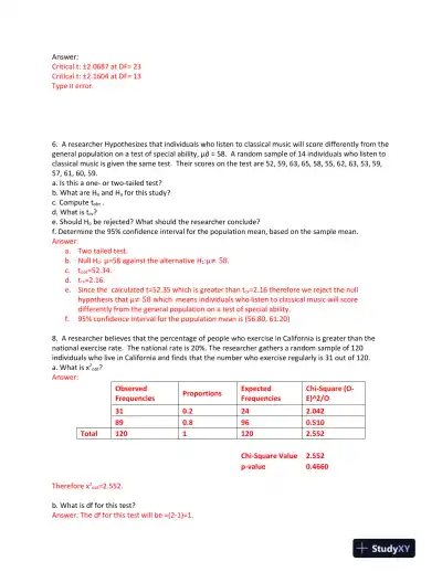 Statistical Analysis of Experimental Research: Hypothesis Testing and Confidence Intervals - Page 3 preview image