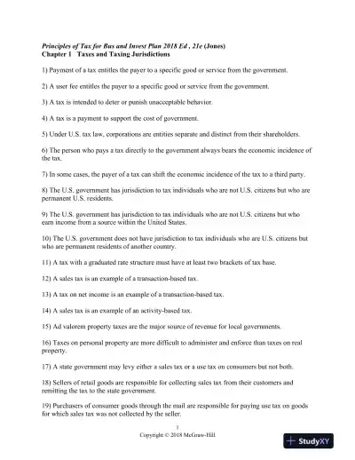 Principles of Taxation for Business and Investment Planning 2018 Edition 21st Edition Test Bank - Page 1 preview image