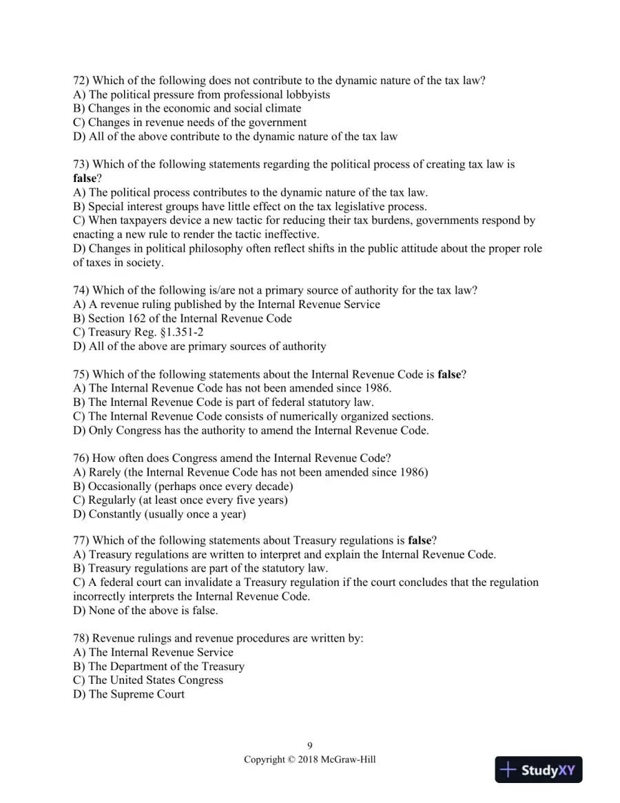 Principles of Taxation for Business and Investment Planning 2018 Edition 21st Edition Test Bank, page 10