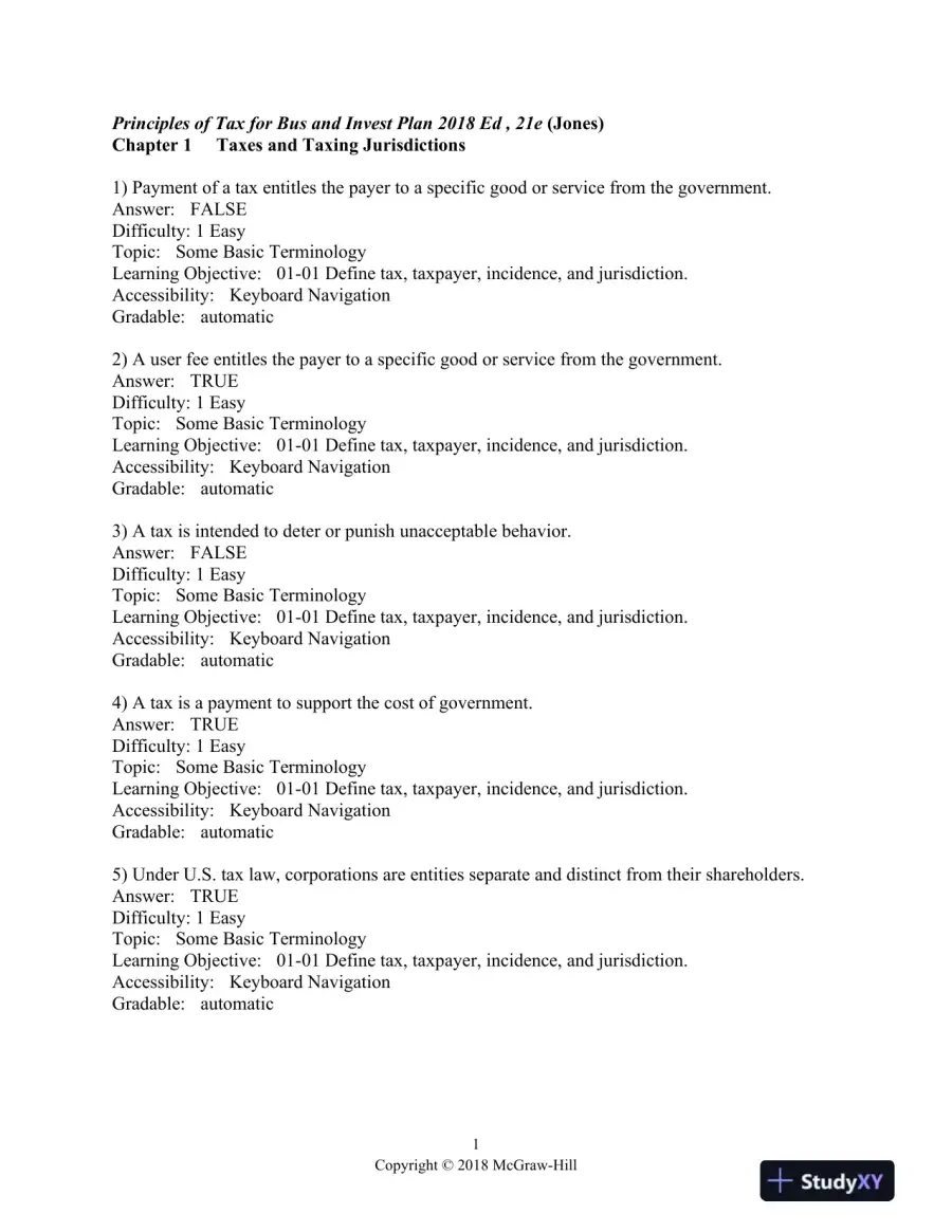 Principles of Taxation for Business and Investment Planning 2018 Edition 21st Edition Test Bank, page 13