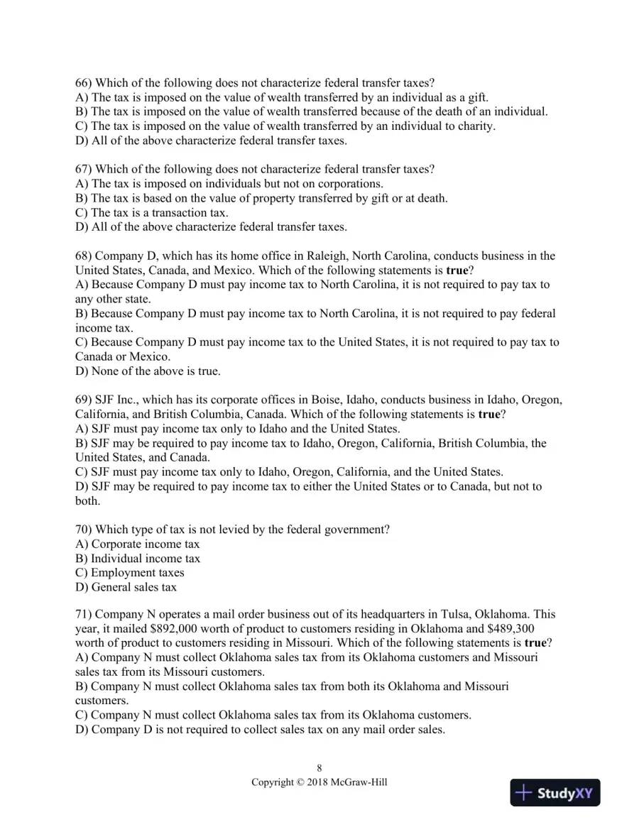Principles of Taxation for Business and Investment Planning 2018 Edition 21st Edition Test Bank, page 9
