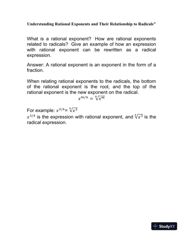 Understanding Rational Exponents And Their Relationship To Radicals - Page 1 preview image