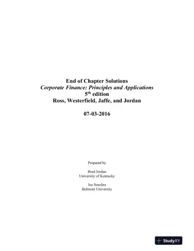 Solution Manual For Corporate Finance: Core Principles and Applications, 5th Edition - Page 1 preview image
