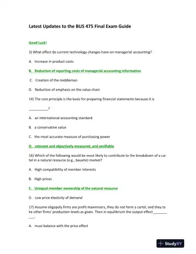Latest Updates to the BUS 475 Final Exam Guide - Page 1 preview image