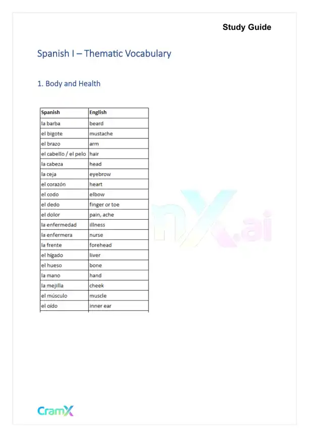 Spanish I - Thematic Vocabulary - Page 1 preview image