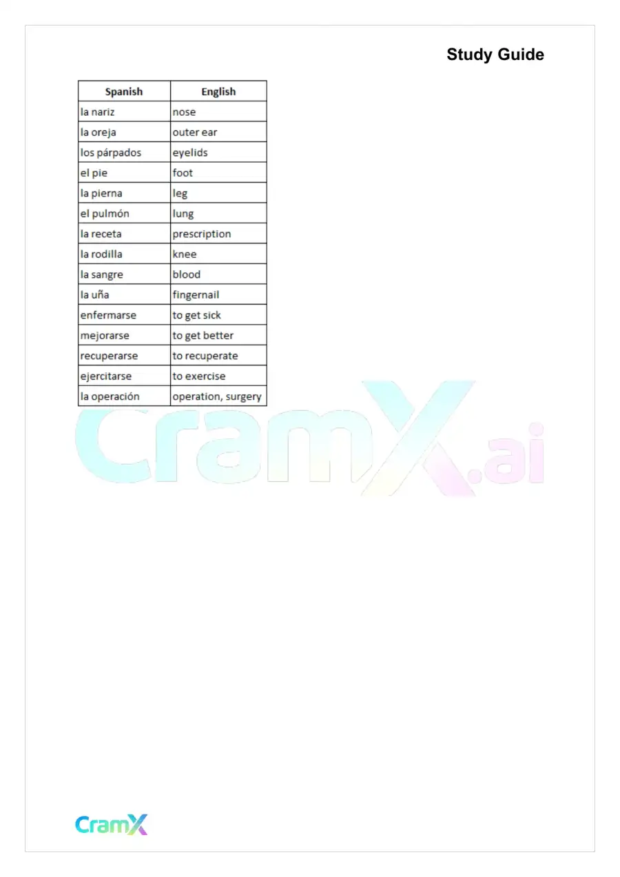 Spanish I - Thematic Vocabulary, page 3