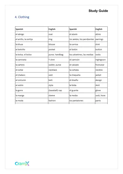 Spanish I - Thematic Vocabulary - Page 7 preview image