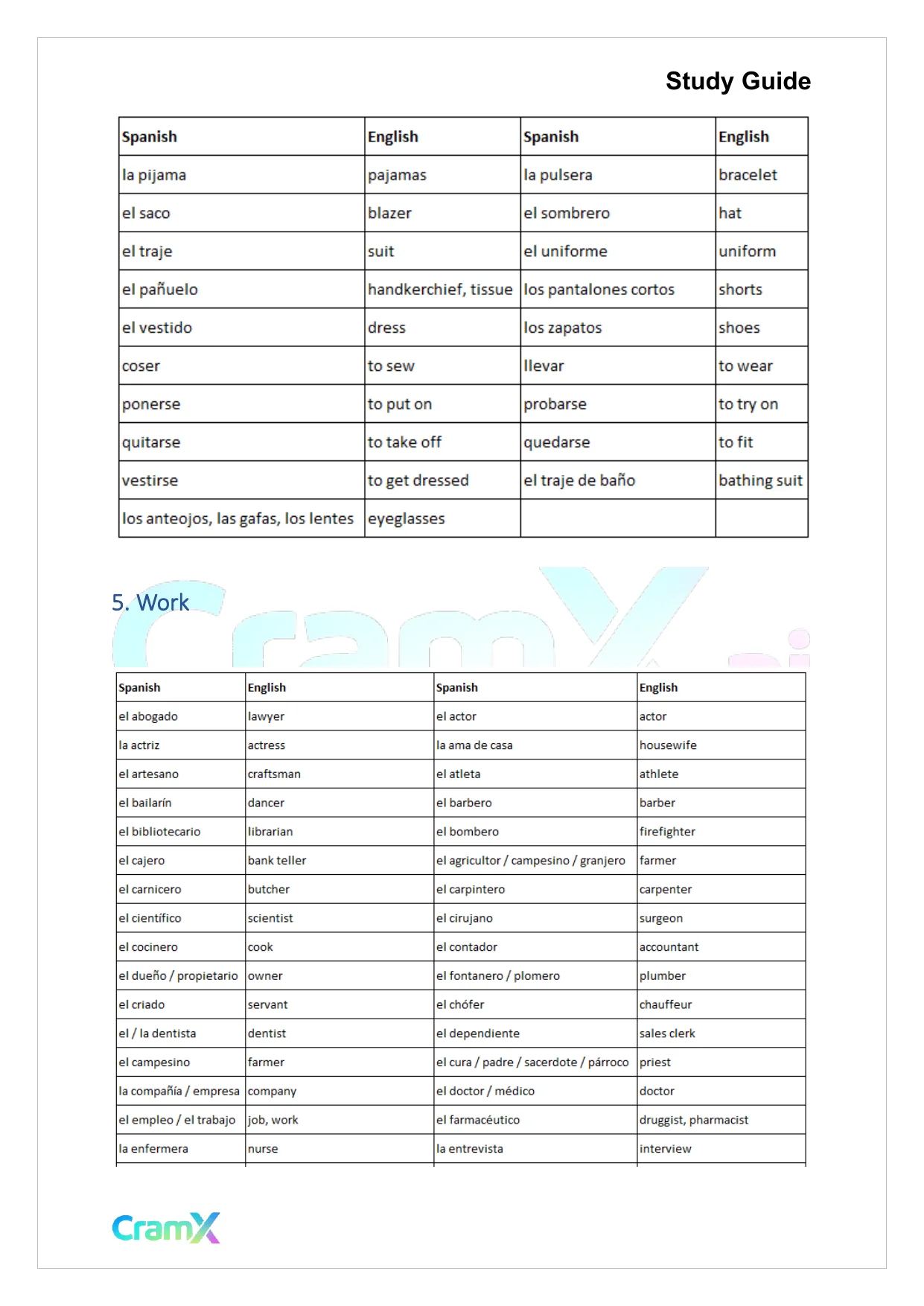 Spanish I - Thematic Vocabulary - Page 8 preview image