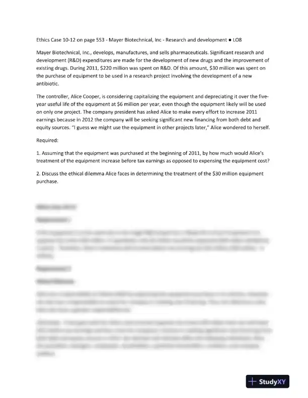 Ethics Case 10-12 Mayer Biotechnical, Inc - Research and Development - Page 1 preview image