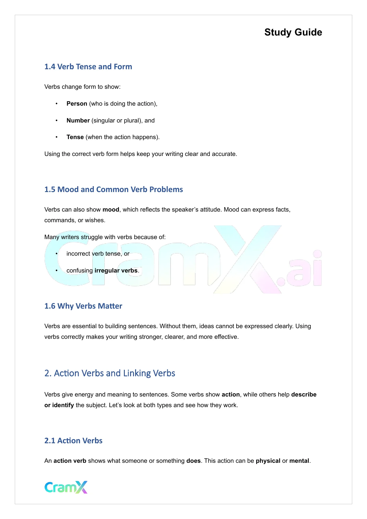 English - Verb Word or Phrase Expressing Action or - Page 2 preview image