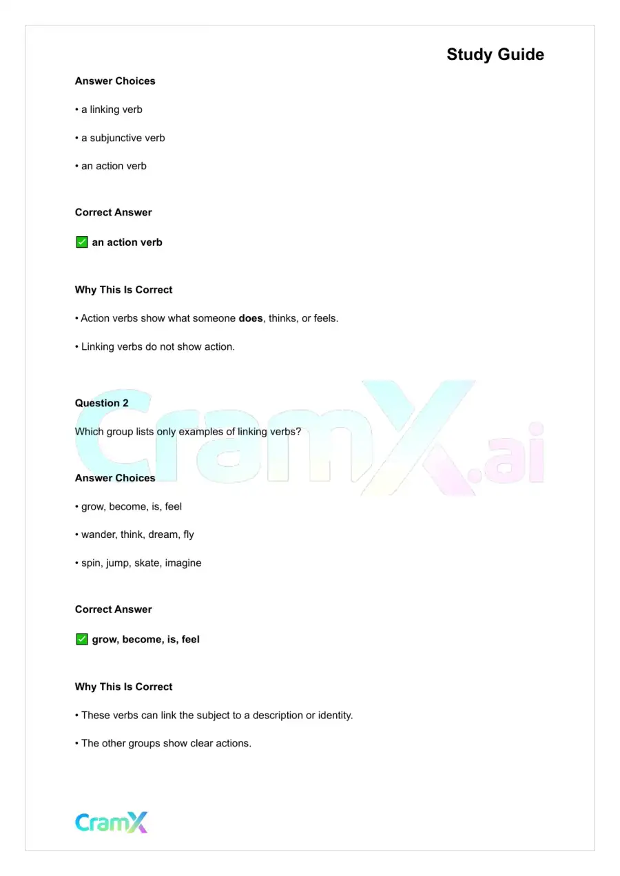 English - Verb Word or Phrase Expressing Action or, page 6