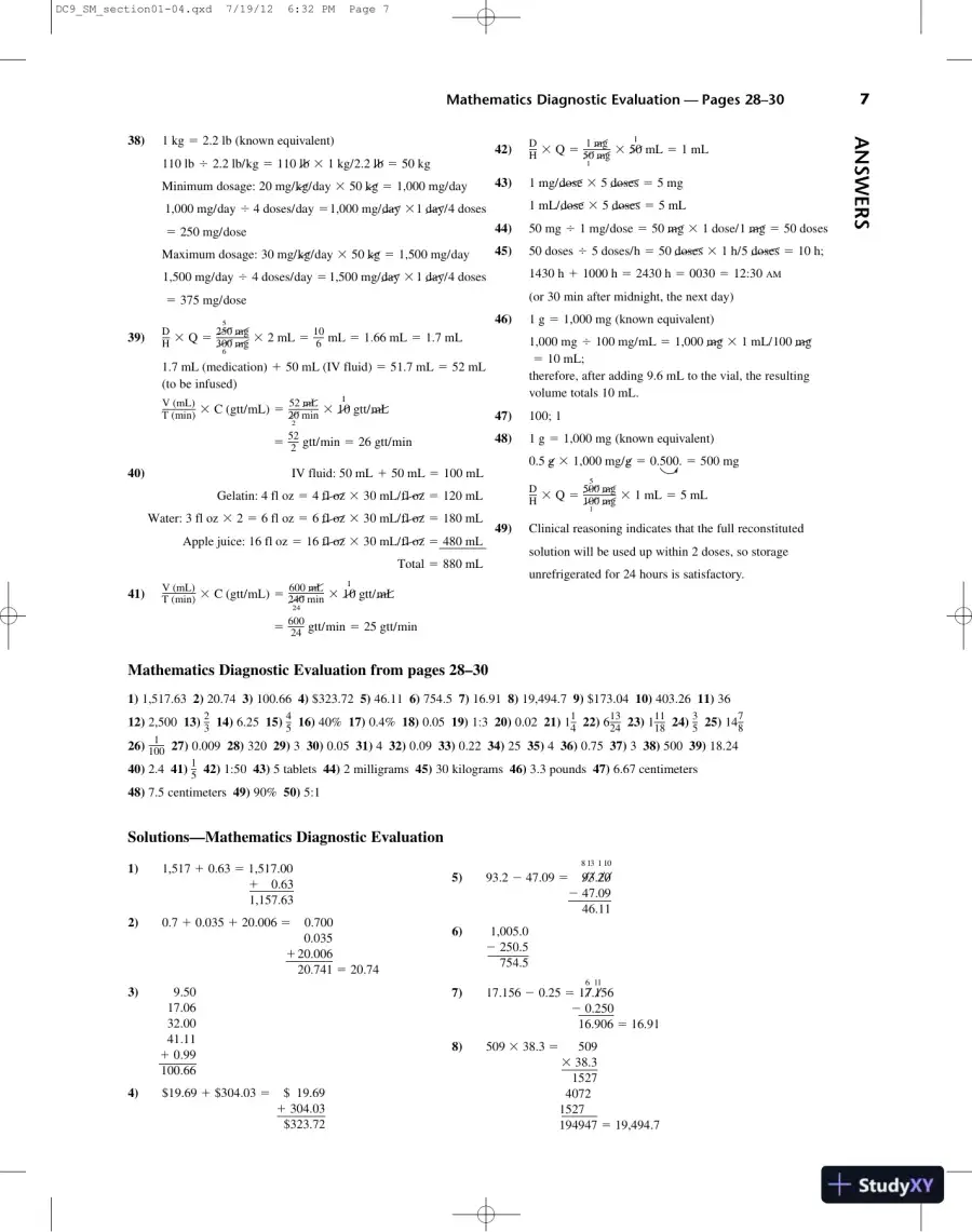 Solution Manual for Dosage Calculation, 9th Edition, page 8