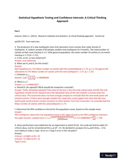 Statistical Hypothesis Testing and Confidence Intervals: A Critical Thinking Approach - Page 1 preview image