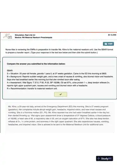 ATI RN Maternal Newborn Preeclampsia Simulation Real Life 3.0 With Answers (11 Solved Questions) - Page 3 preview image