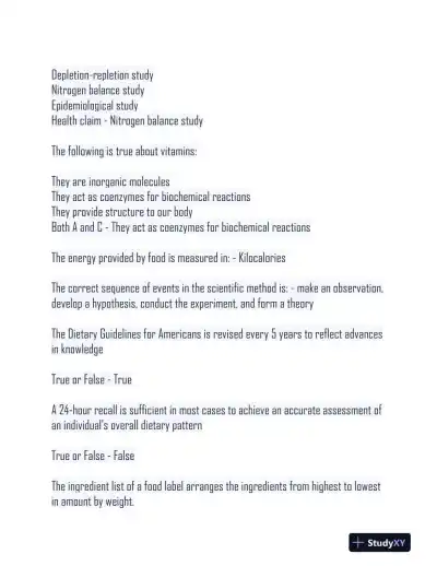 2024 NUSC1165 Nutrition Final Exam Versions With Answers (120 Solved Questions) - Page 4 preview image