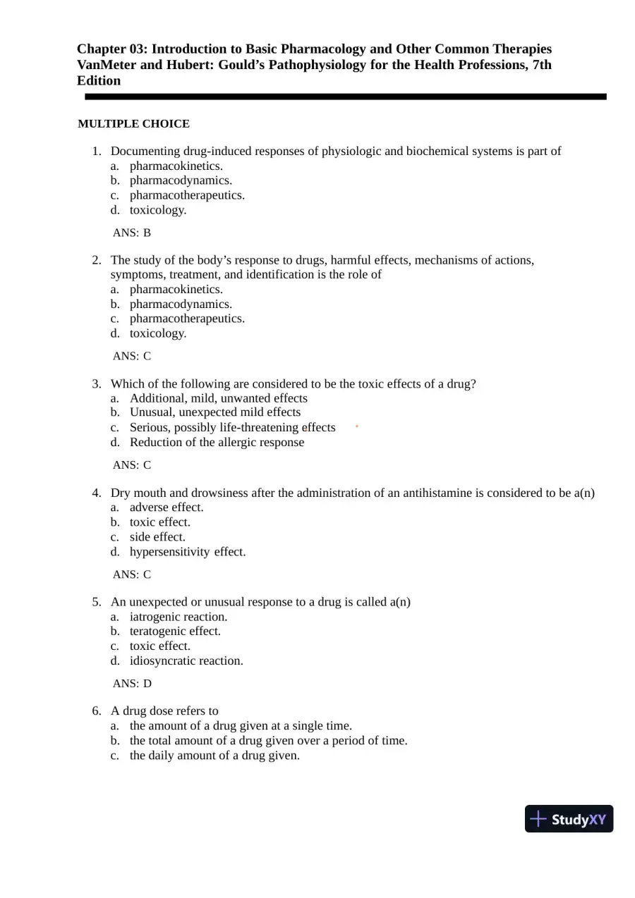 Test Bank for Gould's Pathophysiology for the Health Professions, 7th Edition (Chapters 1-28), page 18